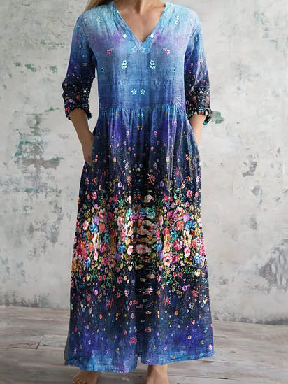 Women's Vintage Floral Print Casual Cotton Dress