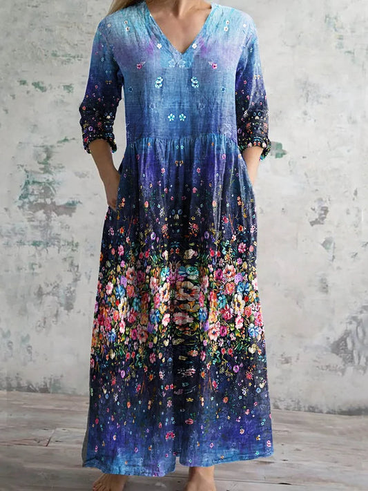 Women's Vintage Floral Print Casual Cotton Dress