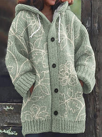 Vintage Flowers Print Knitted Hooded Cardigan