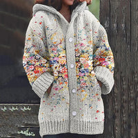 Flower Painting Art Warm Cozy Hooded Cardigan