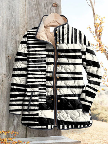 Women's Abstract Quilted Jacket in Black and White