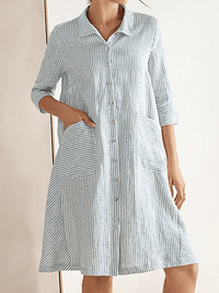 Women's Linen Striped Shirt Dress