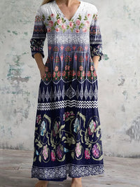 Women's Vintage Floral Print Casual Cotton Dress