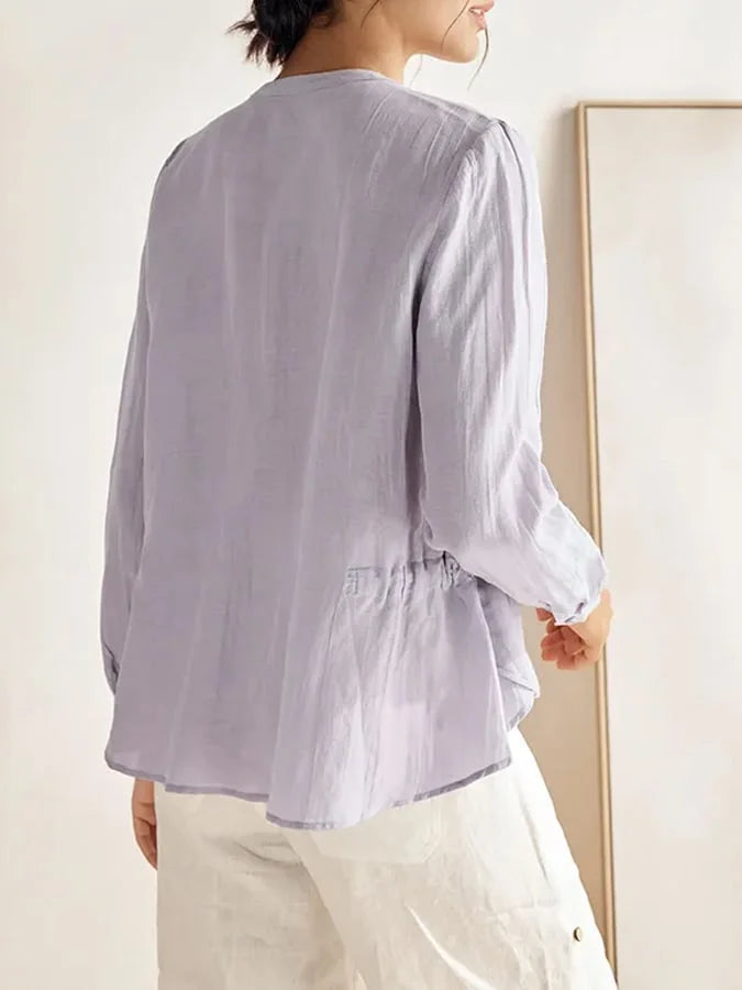 Women's Linen Round Neck Side Waist Layered Shirt