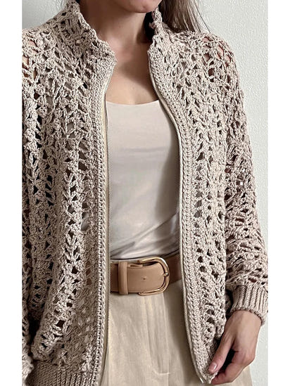 Vintage Crochet Openwork Zipper Sweater