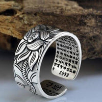 Buddhist Silver Lotus Flower Ring