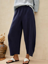 Women's Solid Linen Classic Cropped Pants