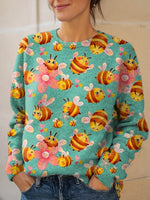 Women's Lovely Bees Art Print Knit Pullover Sweater