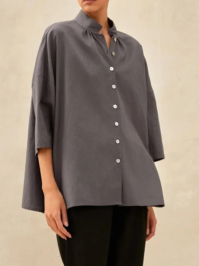 Women's Linen Casual Button Solid Color Blouse