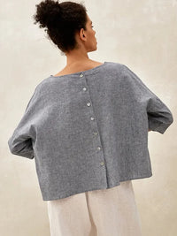 Women's Linen Casual Round Neck Casual Long Sleeve Top