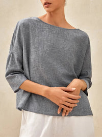 Women's Linen Casual Round Neck Casual Long Sleeve Top
