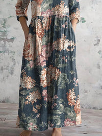 Women's Vintage Floral Print Casual Cotton Dress