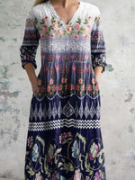 Women's Vintage Floral Print Casual Cotton Dress