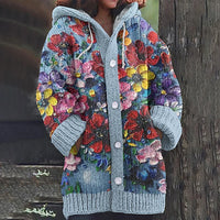 Floral Painting Art Cozy Hooded Cardigan