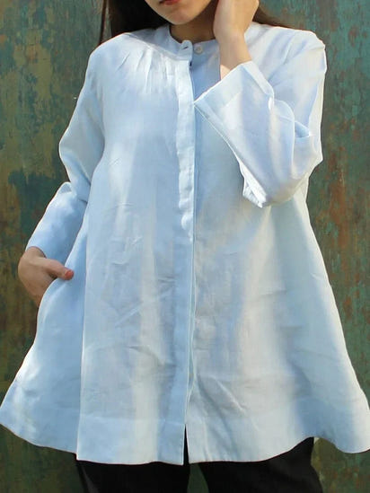 Women's Solid Color Casual Cotton And Linen Top