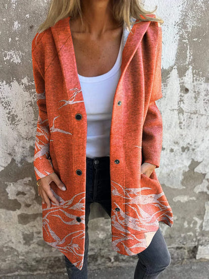 Japanese Art Print Long-sleeved Button Hooded Jacket