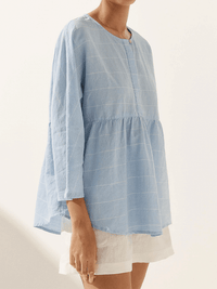 Women's Casual Checked Linen Classic Round Neck Button-Down Shirt