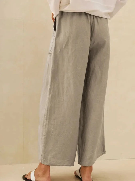 Women's Linen Large Pocket Wide Leg Pants