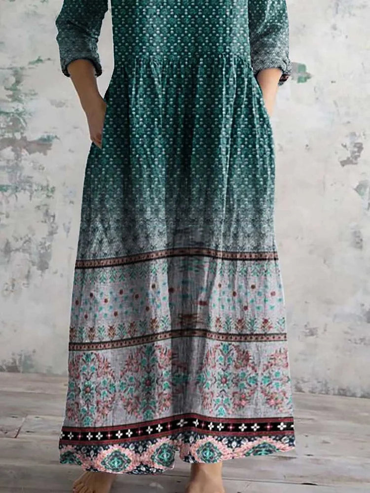 Women's Retro Ethnic Printed Casual Cotton Dress