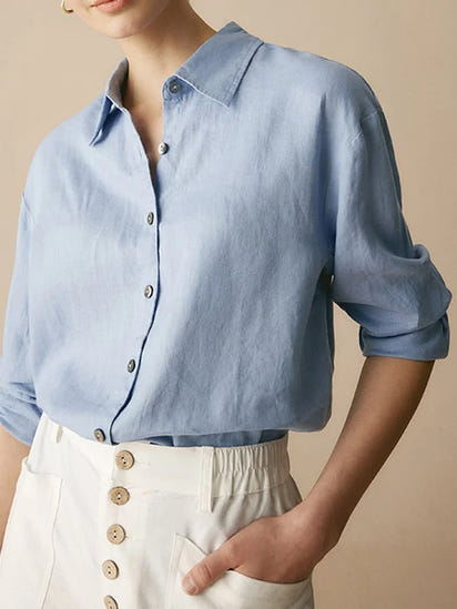 Women's Linen Casual Lapel Long Sleeve Shirt