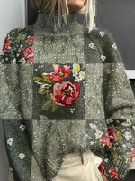 Women's Printed Knitted Turtleneck Pullover