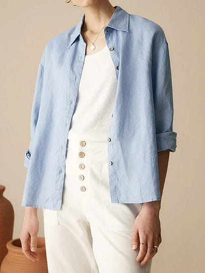 Women's Linen Casual Lapel Long Sleeve Shirt