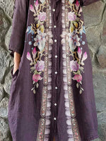 Women's Elegant Floral Print Simple Shirt Cotton Linen Dress