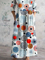 Women's V-neck Seaweed Pattern Resort Style Cotton And Linen Dress With Pockets