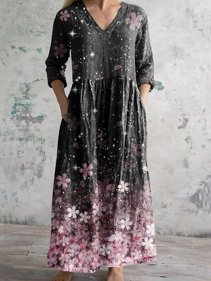 Women's Vintage Floral Print Casual Cotton Dress