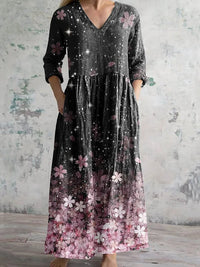 Women's Vintage Floral Print Casual Cotton Dress