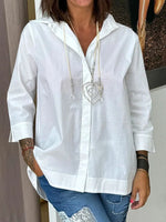 Women's solid color cotton and linen casual shirt