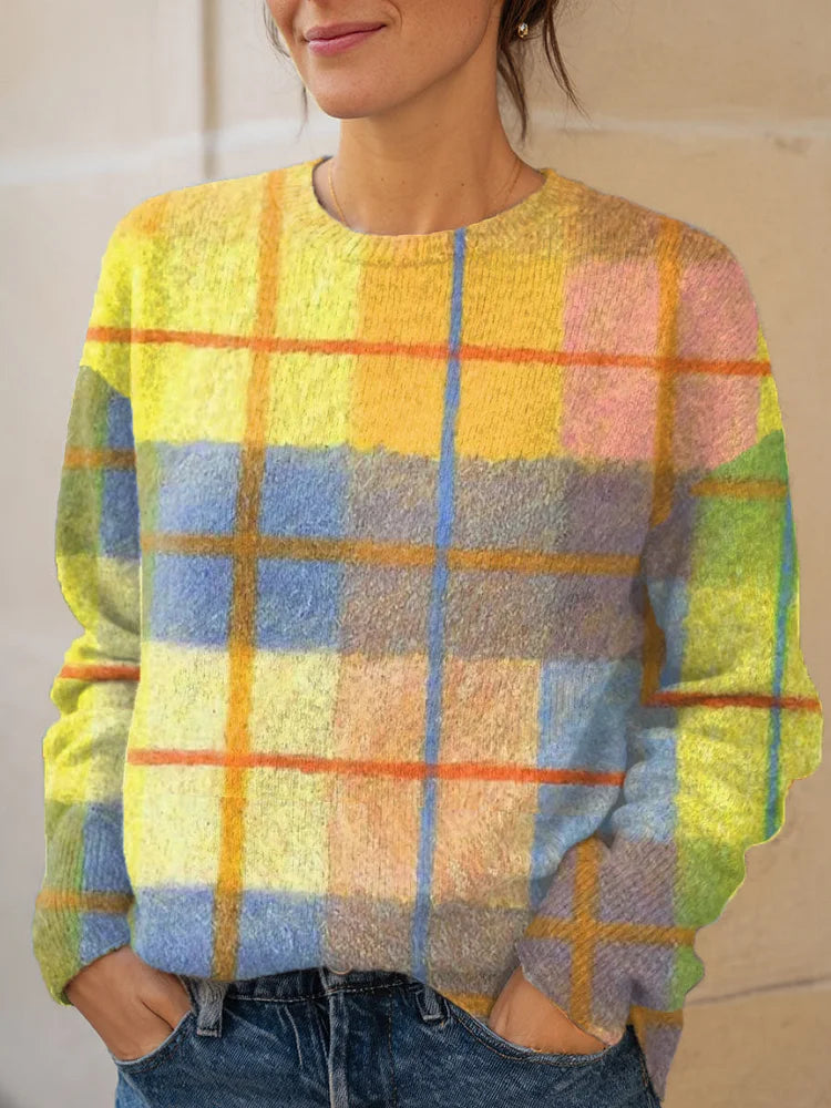 Vintage Abstract Geometric Art Print Knit Pullover Sweater