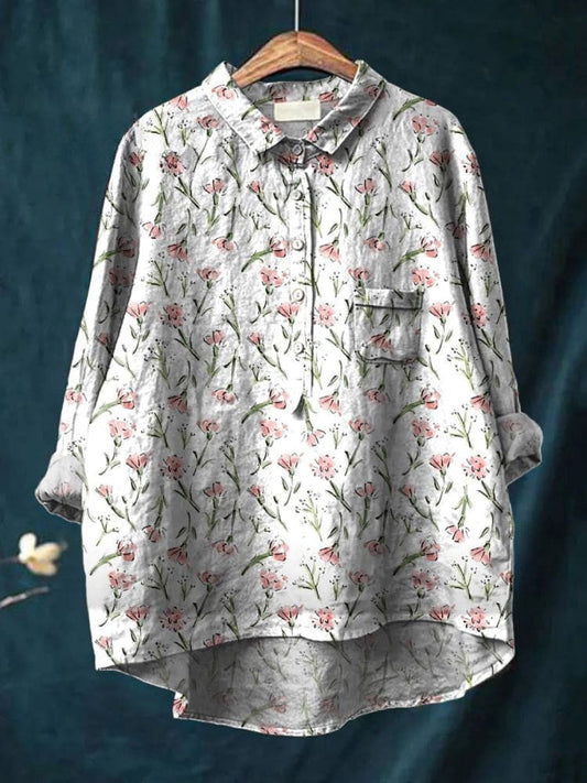 Pink Spring Floral Repeat Pattern Printed Women's Casual Shirt