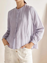 Women's Linen Round Neck Side Waist Layered Shirt