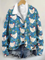 Cute Chicken Lover Art Print Buttoned V-neck Cardigan Sweater