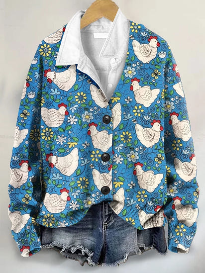Cute Chicken Lover Art Print Buttoned V-neck Cardigan Sweater