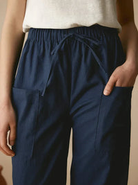 Women'S Linen Simple Button Cropped Pants