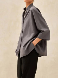 Women's Linen Casual Button Solid Color Blouse