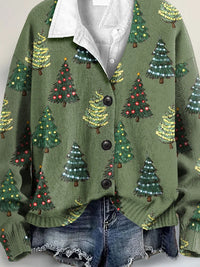 Lovely Christmas Tree Art Print Buttoned V-neck Cardigan Sweater