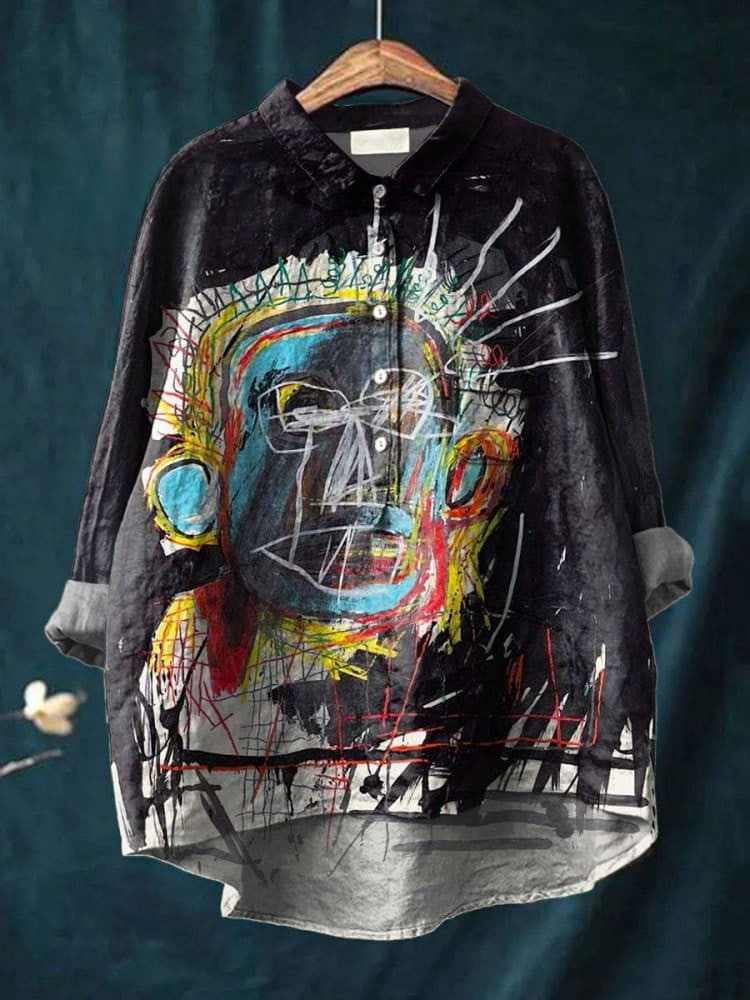 Vintage Abstract Figure Painting Art Print Casual Shirt
