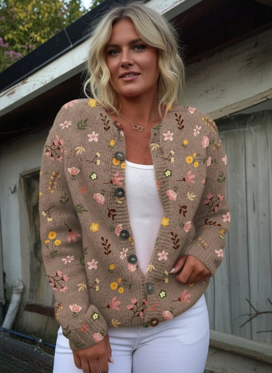 Floral Print Buttoned Casual Cardigan  Sweater