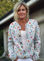 Vintage Flower Art Print Buttoned Cardigan Sweater