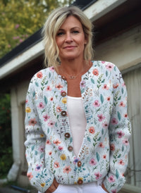 Vintage Flower Art Print Buttoned Cardigan Sweater
