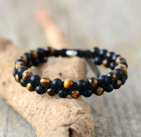 Handmade Matte Black Onyx & Tiger Eye Braided Bracelet