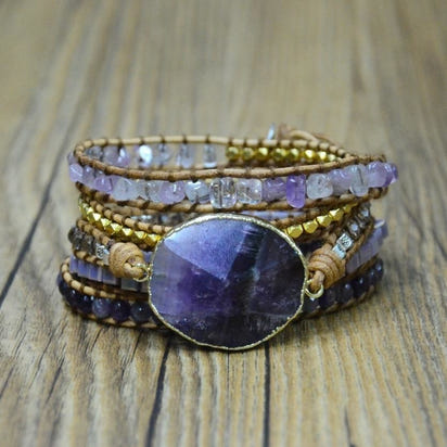Handmade Natural Amethyst Gemstone Leather Wrap Bracelet
