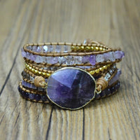 Handmade Natural Amethyst Gemstone Leather Wrap Bracelet