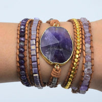 Handmade Natural Amethyst Gemstone Leather Wrap Bracelet