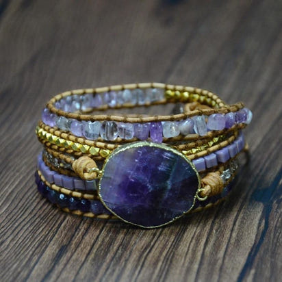 Handmade Natural Amethyst Gemstone Leather Wrap Bracelet