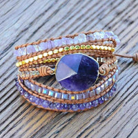 Handmade Natural Amethyst Gemstone Leather Wrap Bracelet
