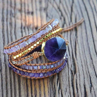 Handmade Natural Amethyst Gemstone Leather Wrap Bracelet